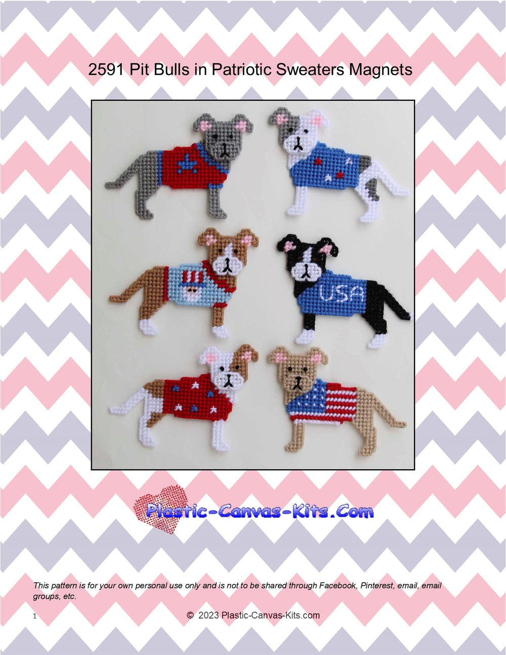 Pitbulls in Patriotic Sweaters Magnet Set