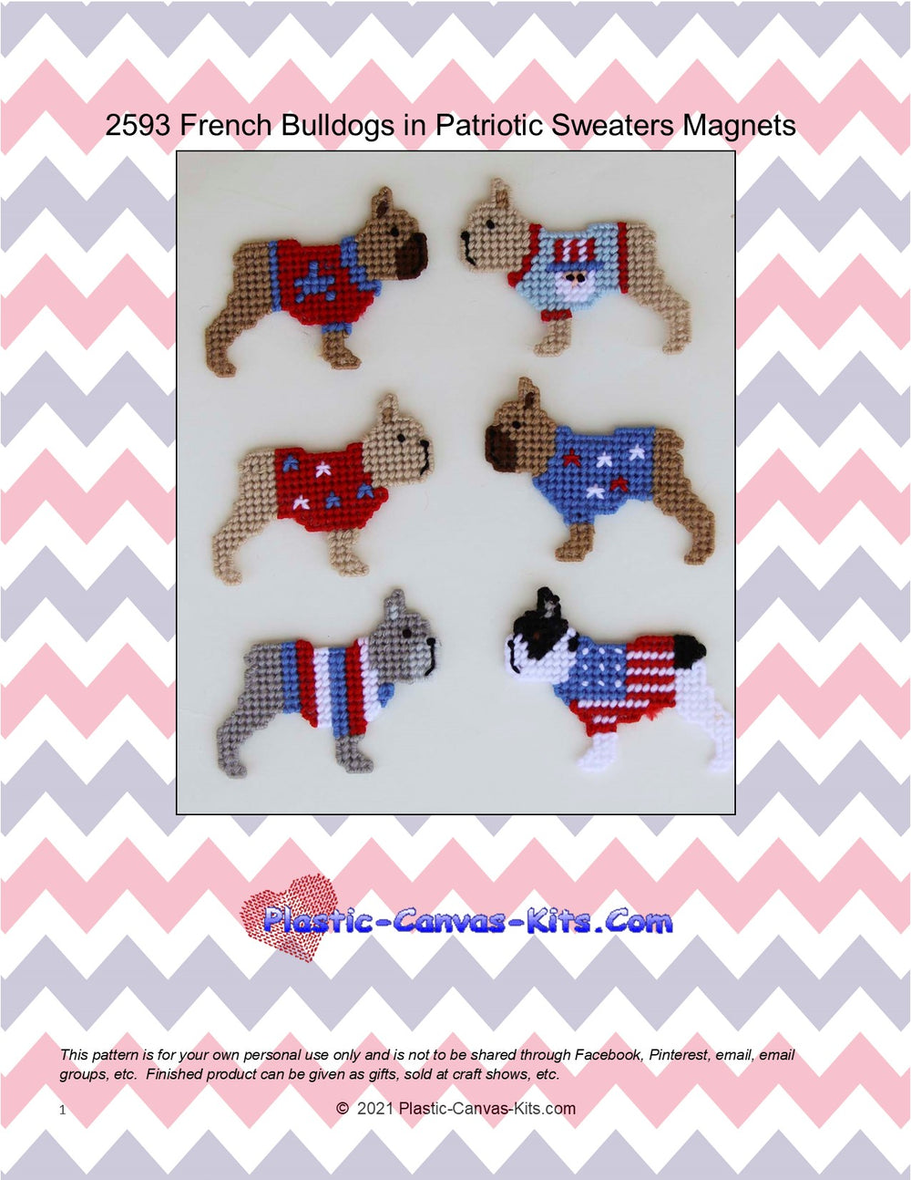 French Bulldogs in Patriotic Sweaters Magnet Set