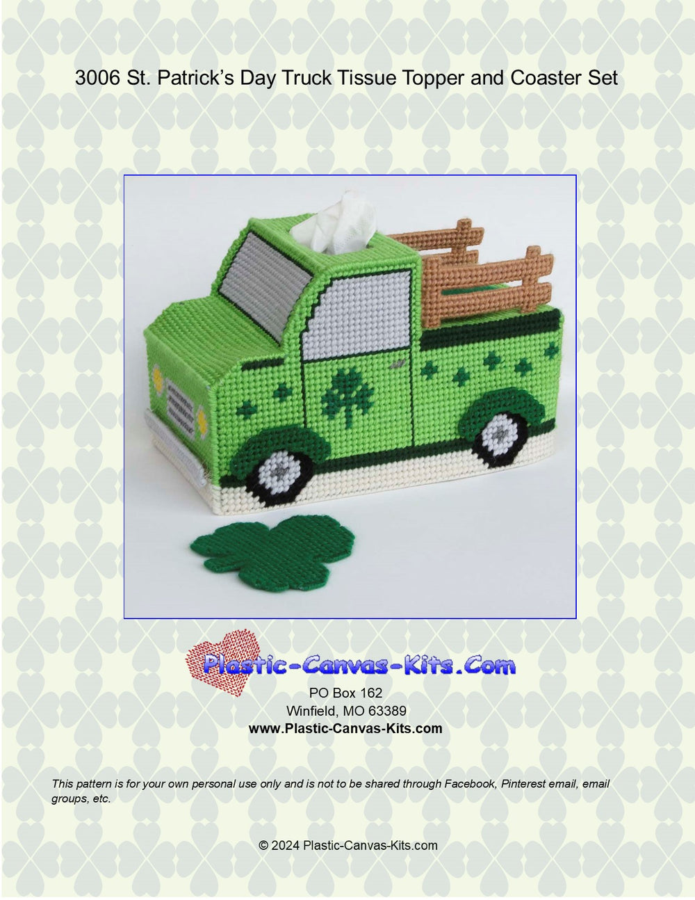 St. Patrick's Day Truck Tissue Topper and Coaster Set