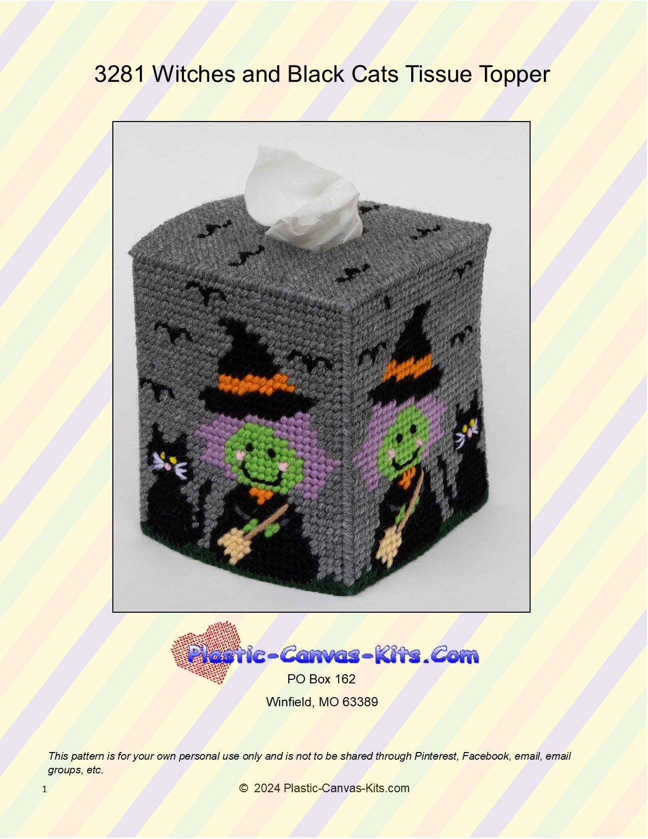 Witches and Black Cats Tissue Topper| Plastic-Canvas-Kits.com