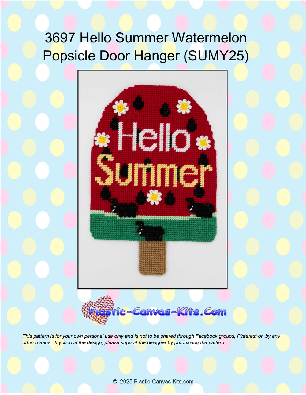 Hello Summer Watermelon Popsicle Door Hanger