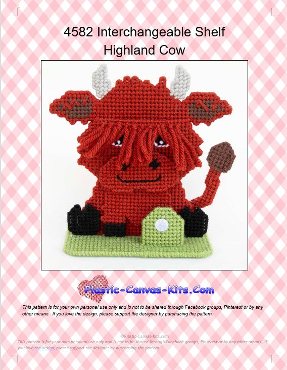 Canvas Sign Kit Interchangeable Shelf Highland Cow| Plastic-Canvas-Kits.com