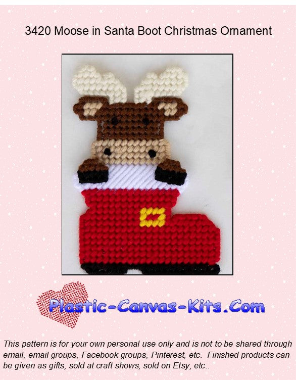 Moose in Santa Boot Christmas Ornament