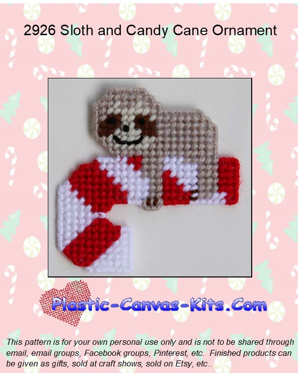 Sloth and Candy Cane Christmas Ornament