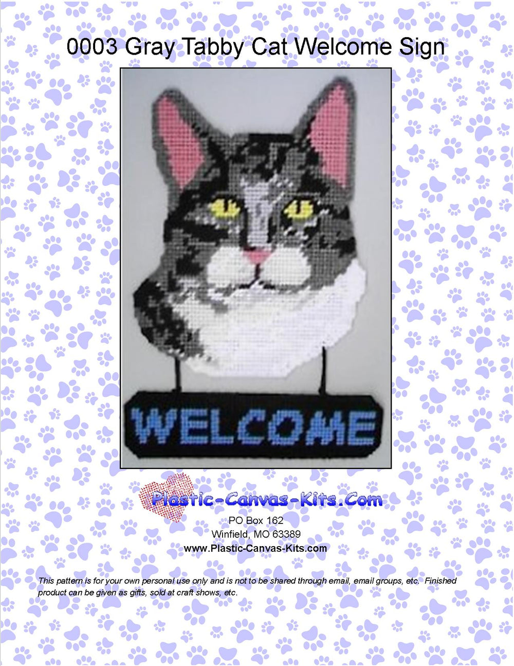 Grey Tabby Cat Welcome Sign