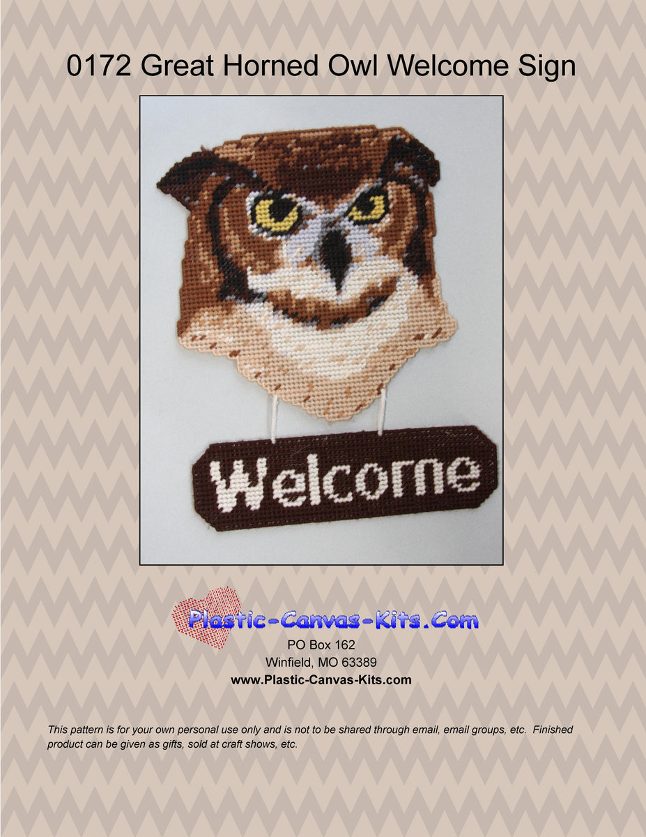 Plastic Canvas-Owl Welcome Sign| Plastic-Canvas-Kits.com