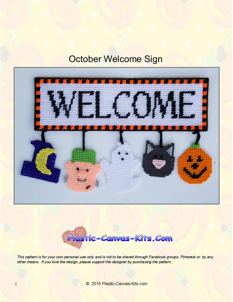 October Sign Print October Welcome Sign| Plastic-Canvas-Kits.com