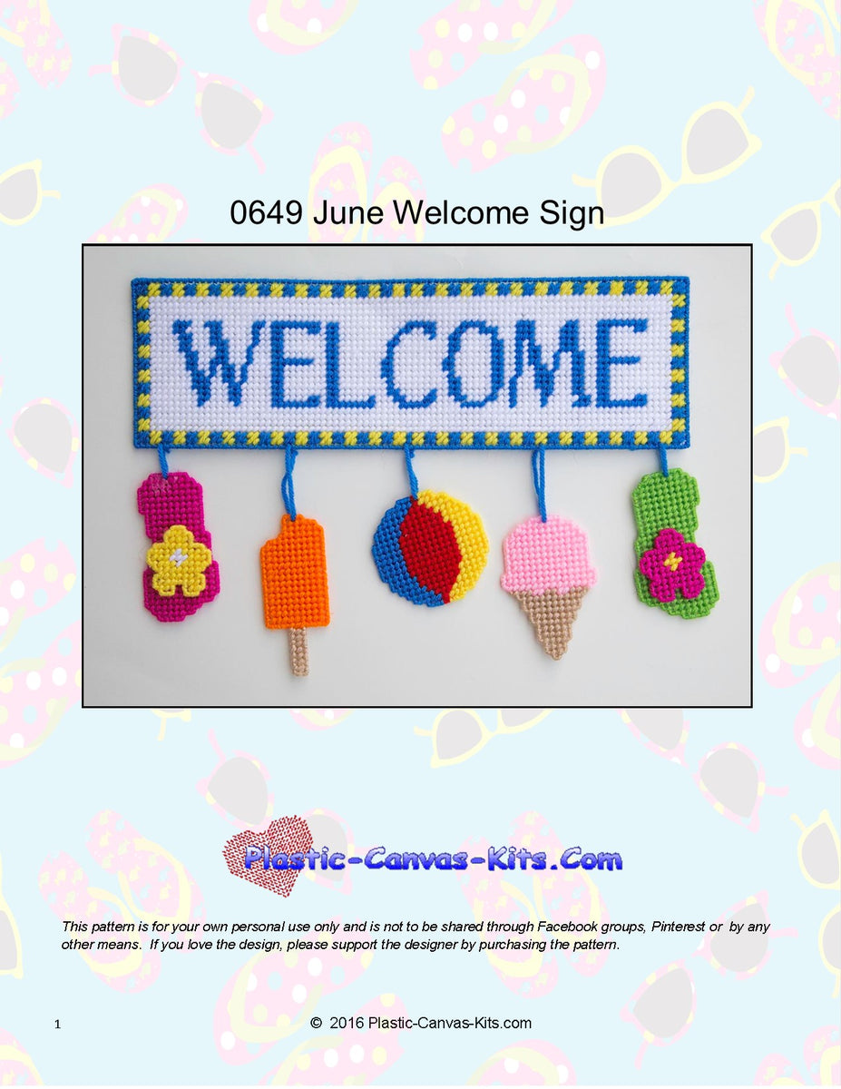 June Welcome Sign| Plastic-Canvas-Kits.com