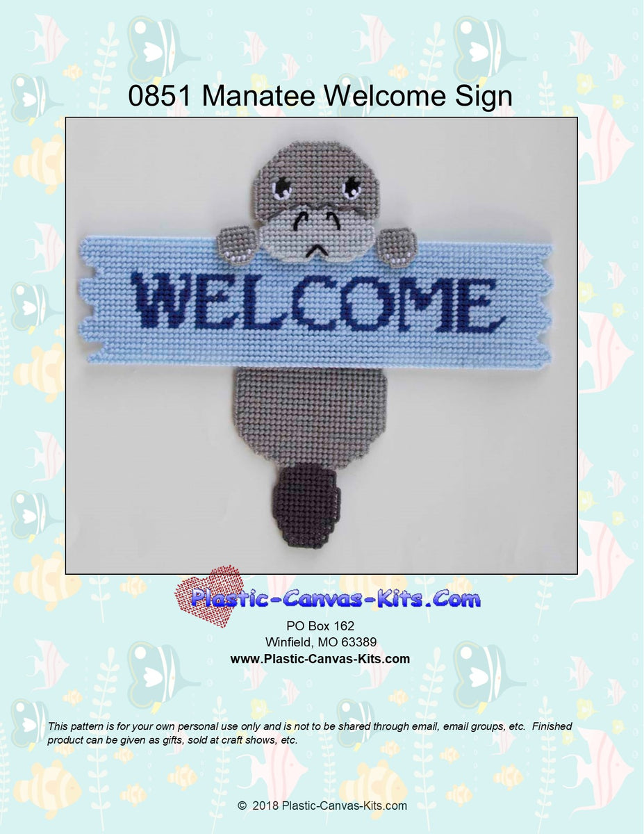 Manatee Welcome Sign| Plastic-Canvas-Kits.com