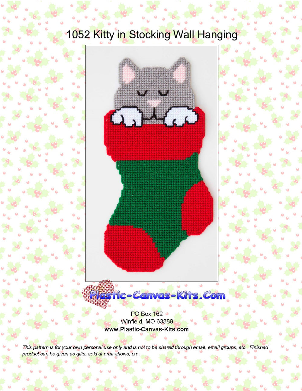 Christmas Kitty in Stocking Wall Hanging