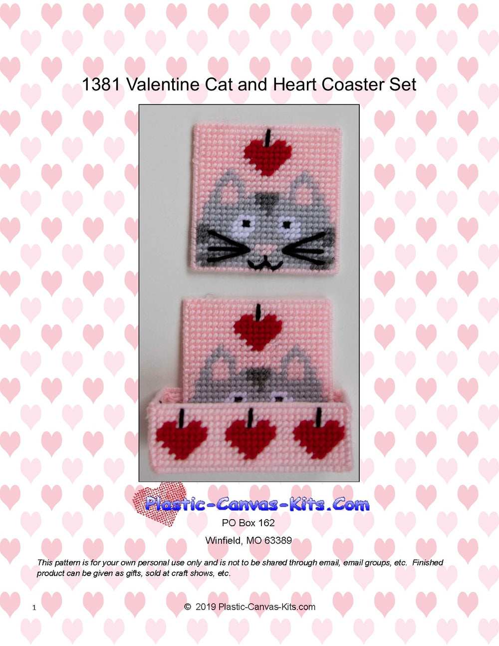 Valentine's Day Cat and Heart Coaster Set