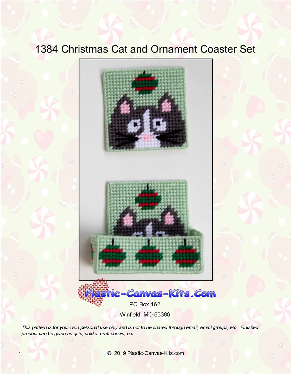 Cat and Christmas Ornament Coaster Set