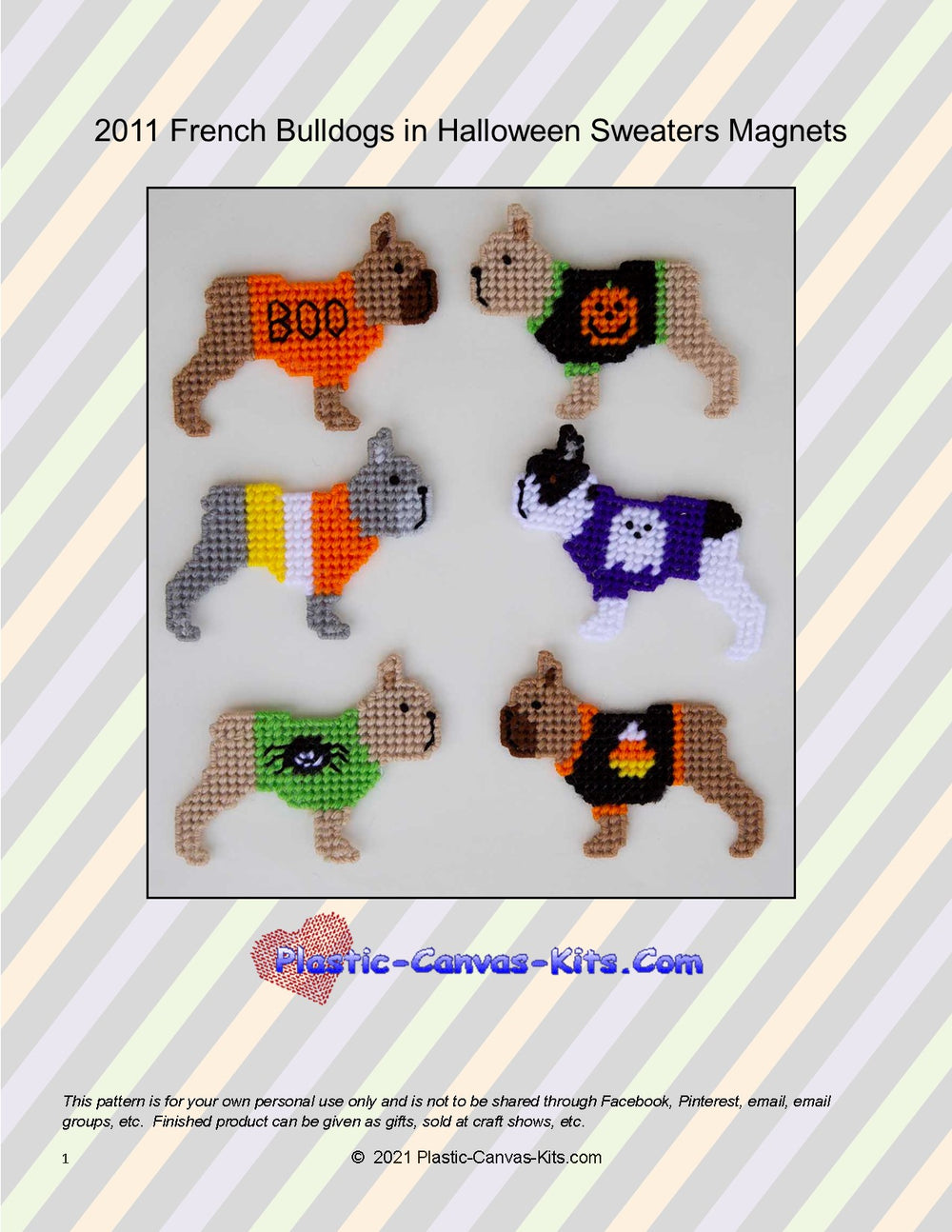French Bulldogs in Halloween Sweaters Magnet Set