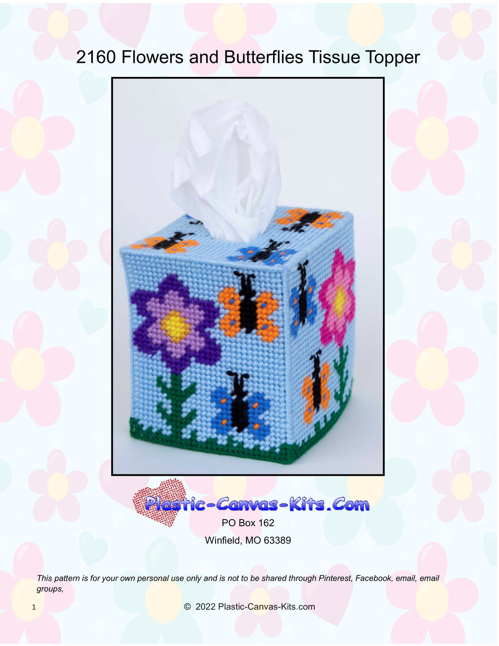 Flowers and Ladybugs Spring Tissue Topper-Plastic Canvas Pattern or Kit