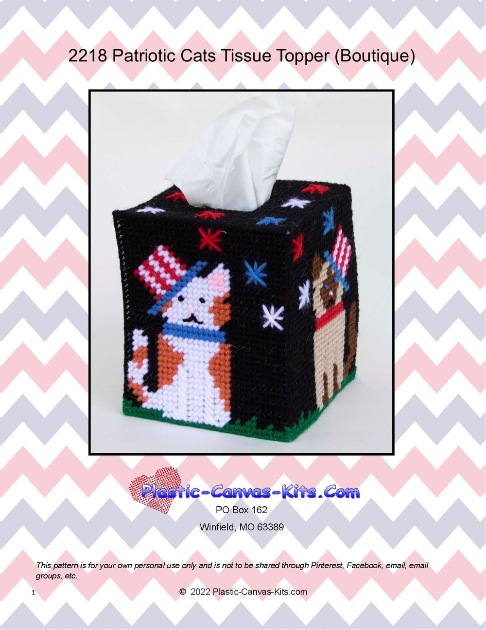 PATRIOTIC QUILT TISSUE TOPPER COVER PLASTIC CANVAS PATTERN INSTRUCTIONS